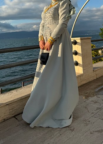 Abiye Su yeşili arkası Uzun taşlı a Abiye