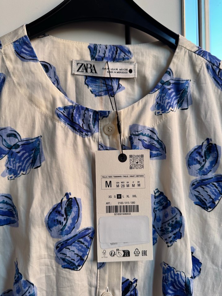 Zara Mavi Desenli Kısa Kollu Midi Elbise - Görsel 2