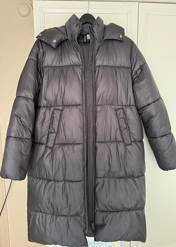 H&M Gri Uzun Kadın pofuduk şişme mont