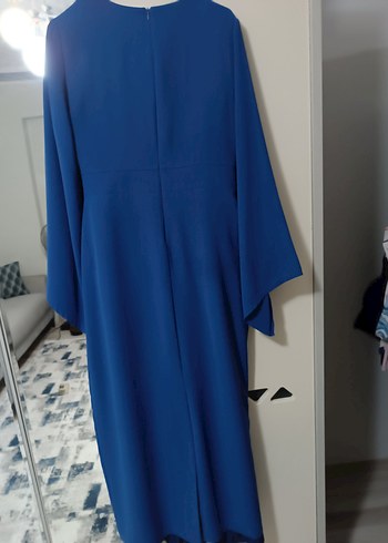 Drapeli Uzun Mavi Abiye Elbise - Görsel 3