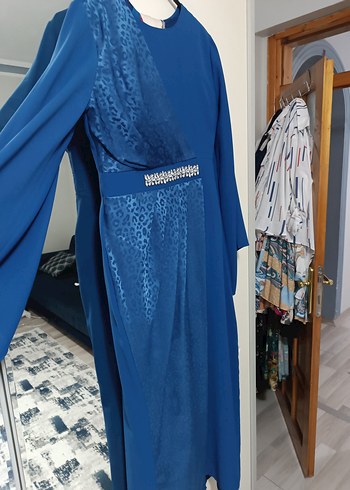 Drapeli Uzun Mavi Abiye Elbise - Görsel 4