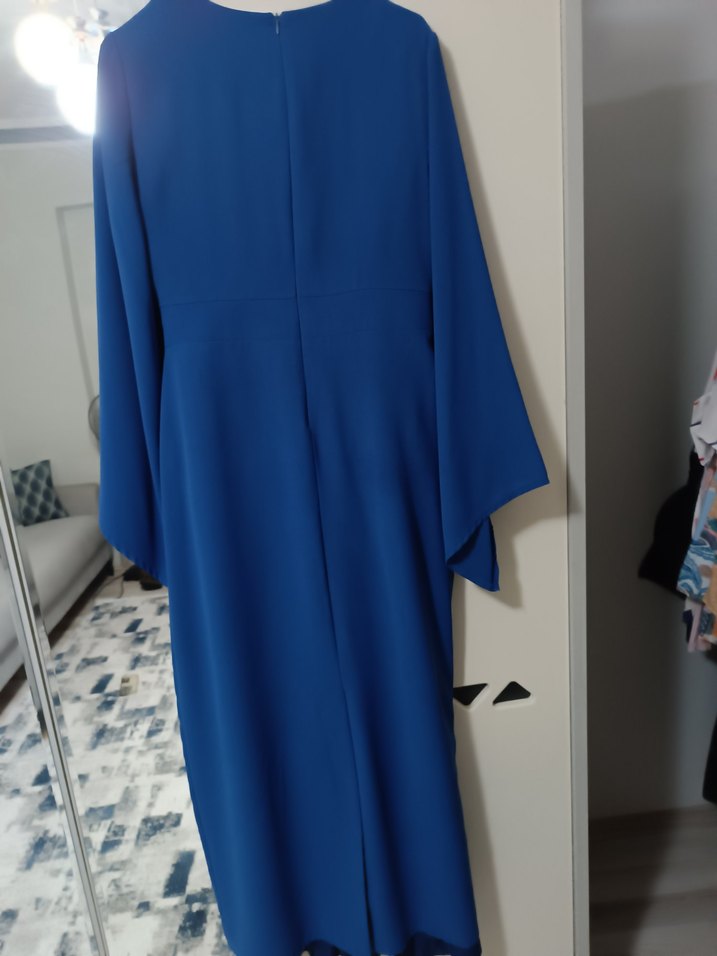 Drapeli Uzun Mavi Abiye Elbise - Görsel 3