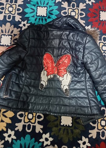 Kürklü Nakışlı Mavi Rock Punk Kız Çocuk Deri Ceket - Görsel 2