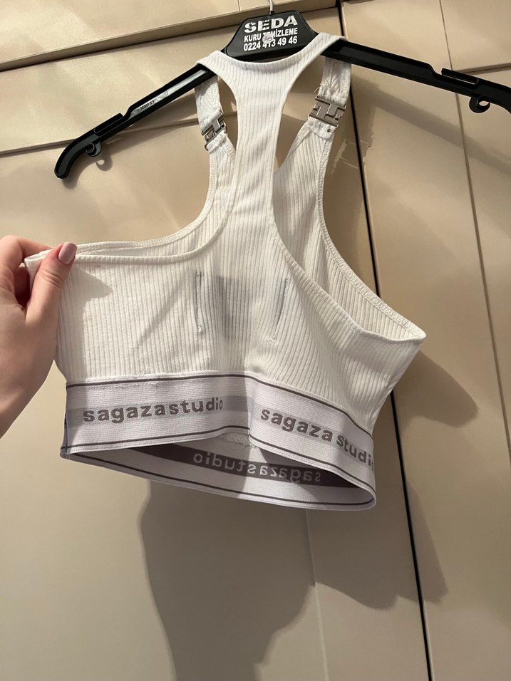 Beyaz halter yaka Crop - Görsel 3