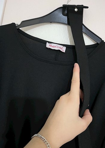 44 Beden siyah Renk Kadın Siyah Uzun Kemerli Elbise