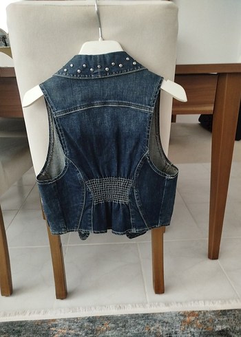 s Beden jean zımbalı kot yelek