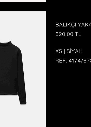 Zara Zara siyah balıkçı yaka uzun kollu tişört xs