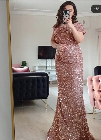 Gül kurusu pul payet abiye