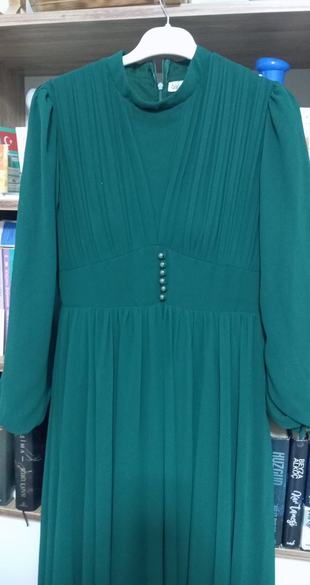 Yeşil Piliseli Uzun Kadın Elbise - Görsel 2