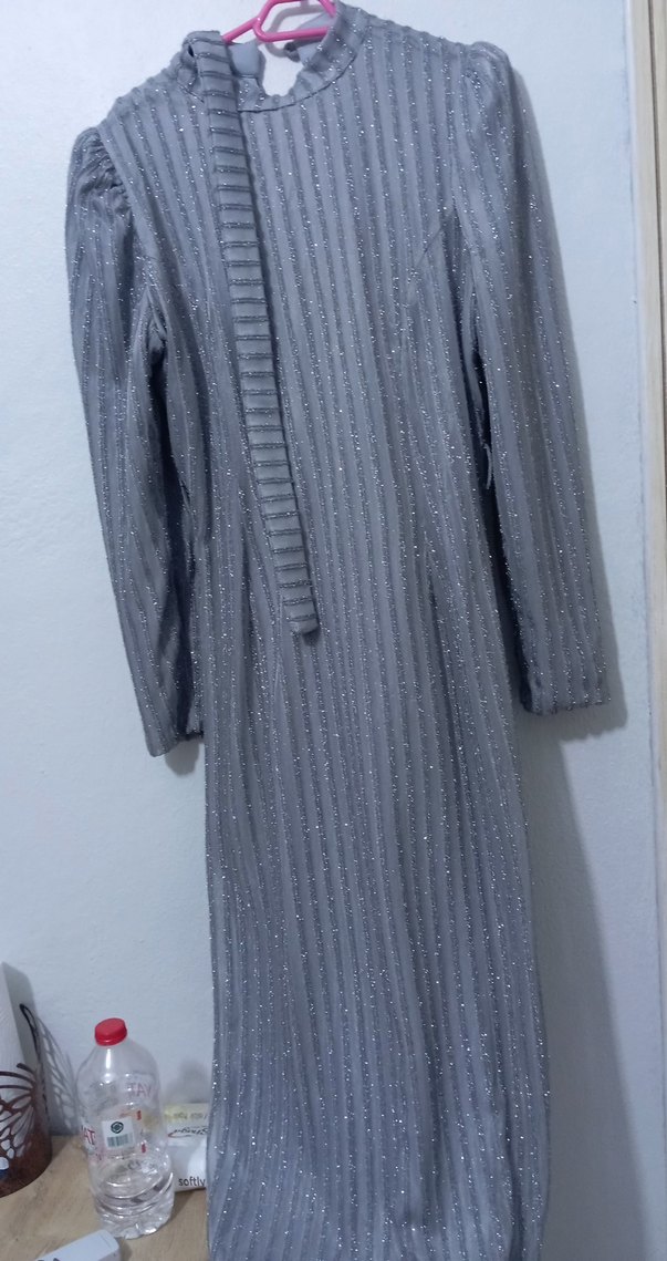 Kadın Gri Pilili Uzun Kollu elbise - Görsel 3