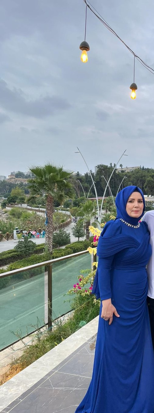 Drapeli Uzun Kollu Mavi Abiye Elbise - Görsel 2