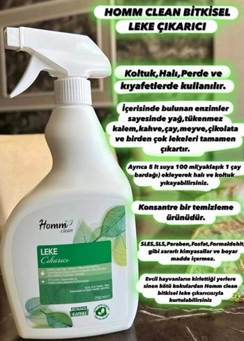 Homm Clean Bitkisel Leke Çıkarıcı Sprey 750 ml