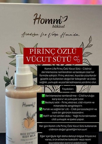 Homm Pirinç Özlü Besleyici Vücut Sütü