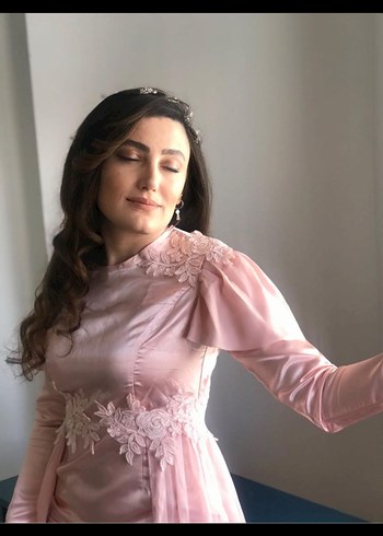 Pembe Drapeli Uzun Kollu Bohem Elbise - Görsel 3