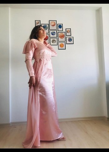 Pembe Drapeli Uzun Kollu Bohem Elbise - Görsel 2