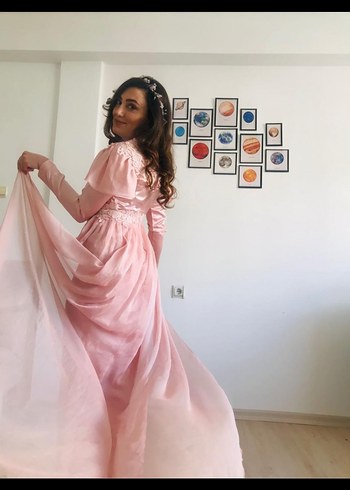 Pembe Drapeli Uzun Kollu Bohem Elbise - Görsel 4