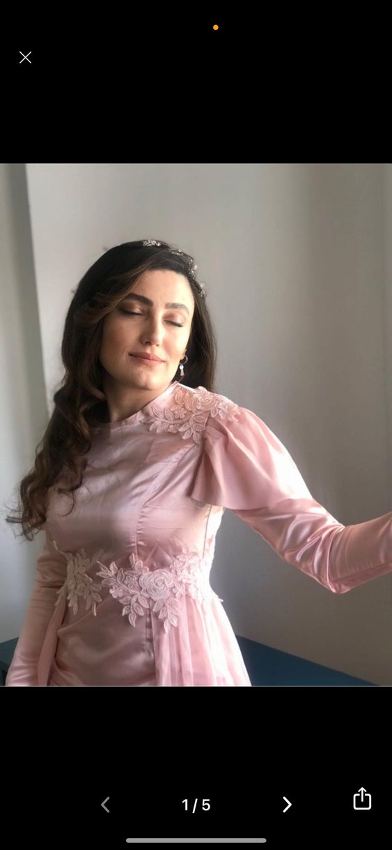 Pembe Drapeli Uzun Kollu Bohem Elbise - Görsel 3