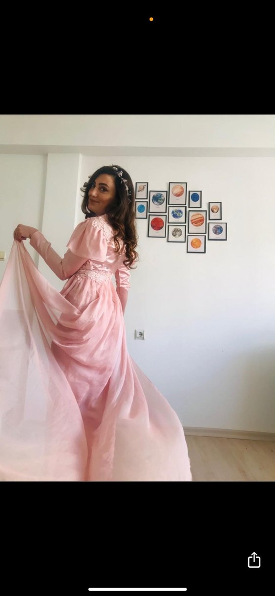 Pembe Drapeli Uzun Kollu Bohem Elbise - Görsel 4