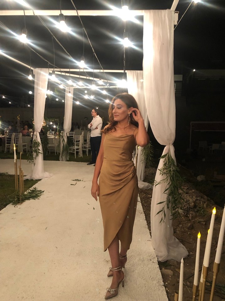 Midi Boy Drapeli Askılı  Şık Kruvaze Elbise - Görsel 2