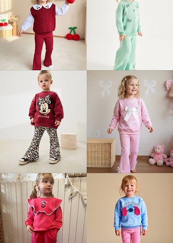 Kız Çocuk Pembe Fiyonk Detaylı Sweatshirt ve Pantolon - Görsel 3