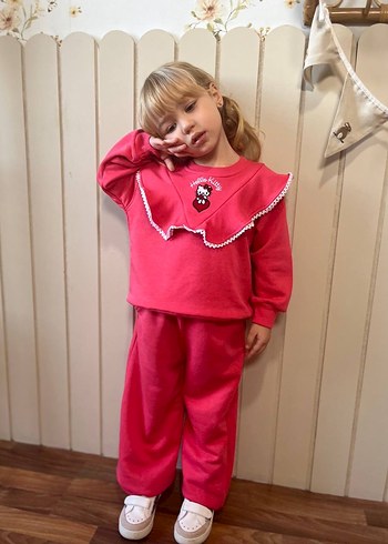 Kız Çocuk Pembe Hello Kitty Sweatshirt ve Eşofman Takımı - Görsel 3