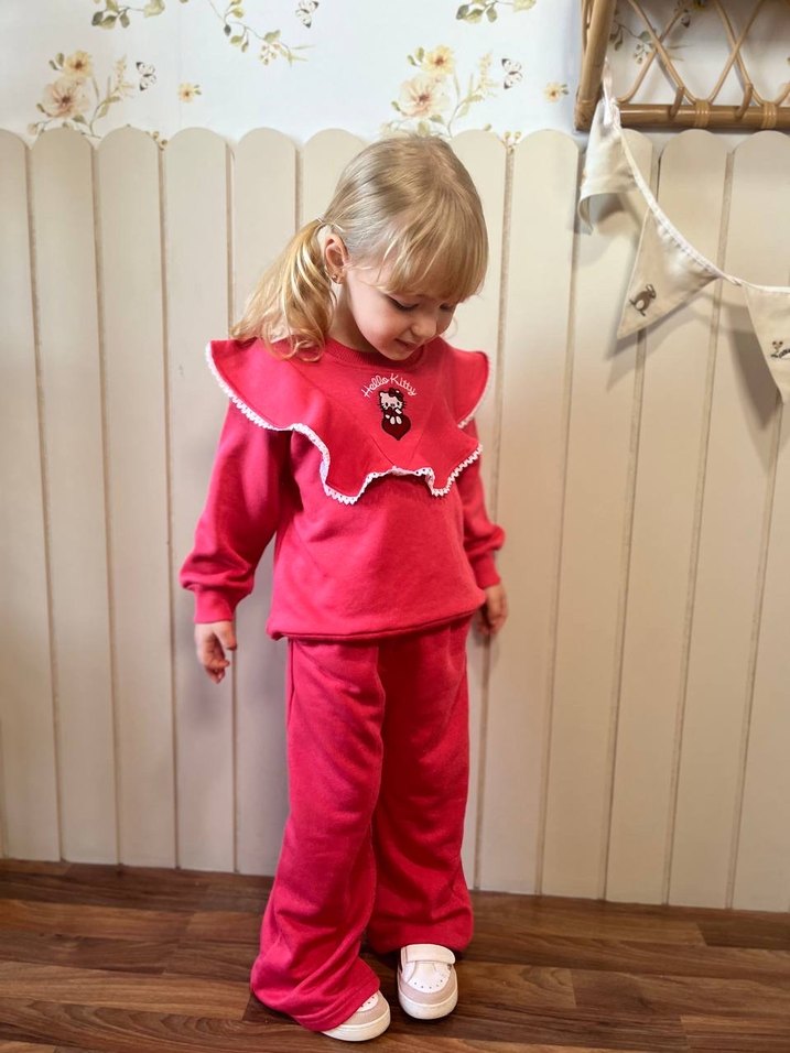Kız Çocuk Pembe Hello Kitty Sweatshirt ve Eşofman Takımı - Görsel 5