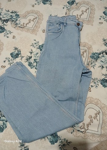 Düğmeli Mavi Kadın Denim Pantolon