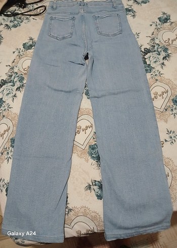 m Beden Düğmeli Mavi Kadın Denim Pantolon