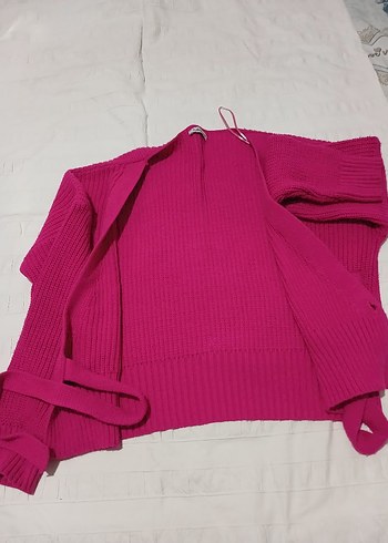 Pembe Strappy Kollu Örgü Kadın Kazak