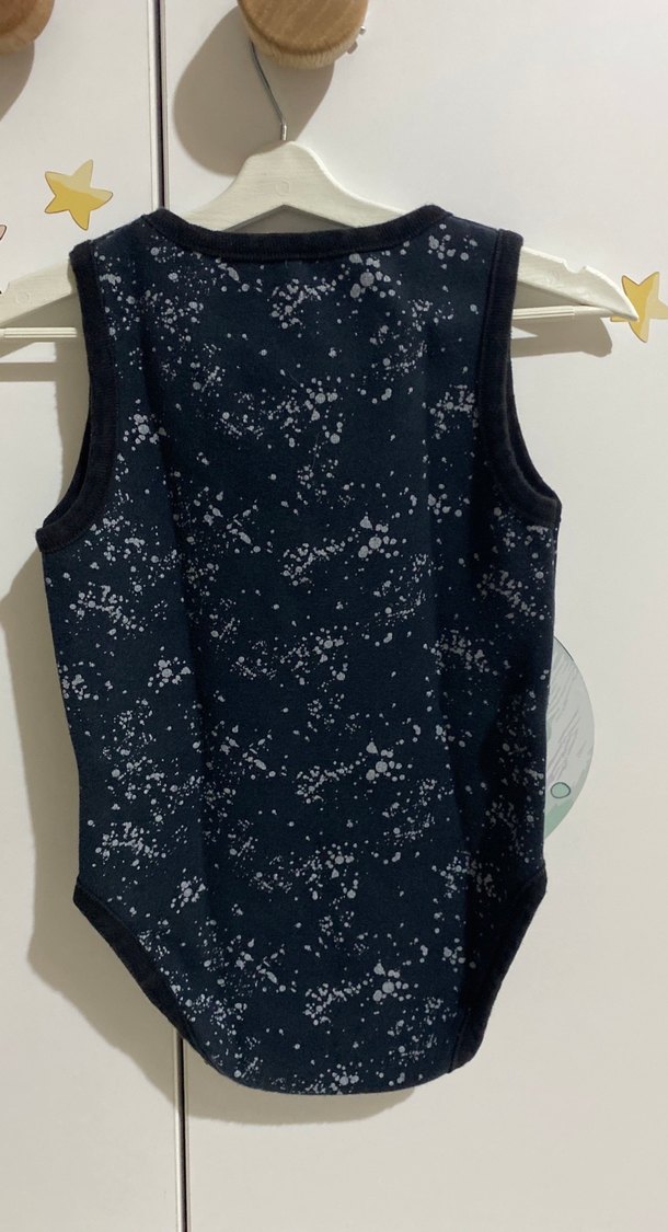 Gri Bağlama Desenli Kolsuz Bebek Body - Görsel 2