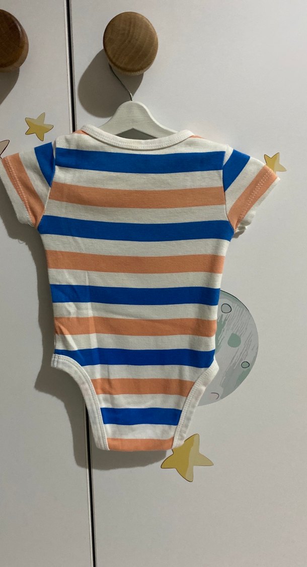 Çizgili Kısa Kollu Bebek Body - Görsel 2
