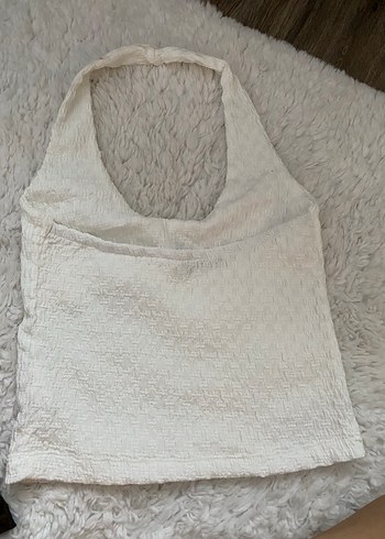 Kadın Beyaz Kolsuz Örgü Keten Bluz - Görsel 2