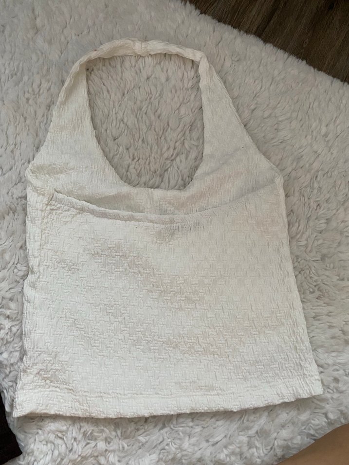 Kadın Beyaz Kolsuz Örgü Keten Bluz - Görsel 2
