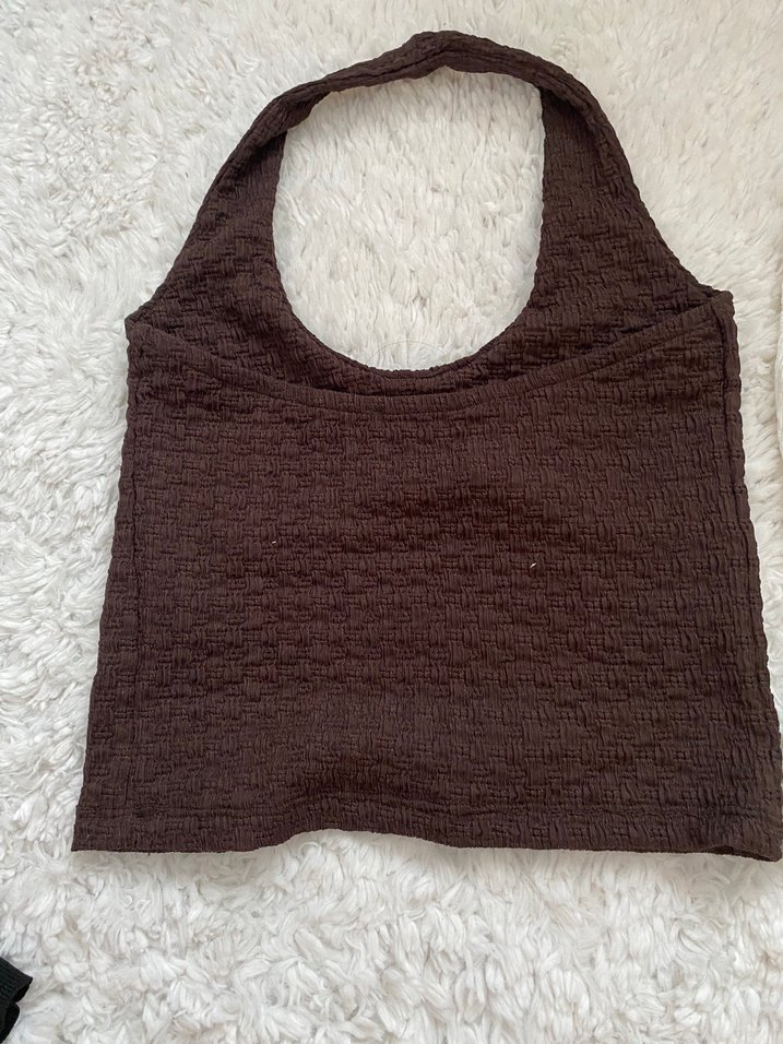 Kahverengi Keten Kadın boyundan askılı crop - Görsel 2