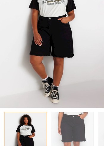 Kadın Siyah Mini Denim Bermuda Şort - Görsel 2