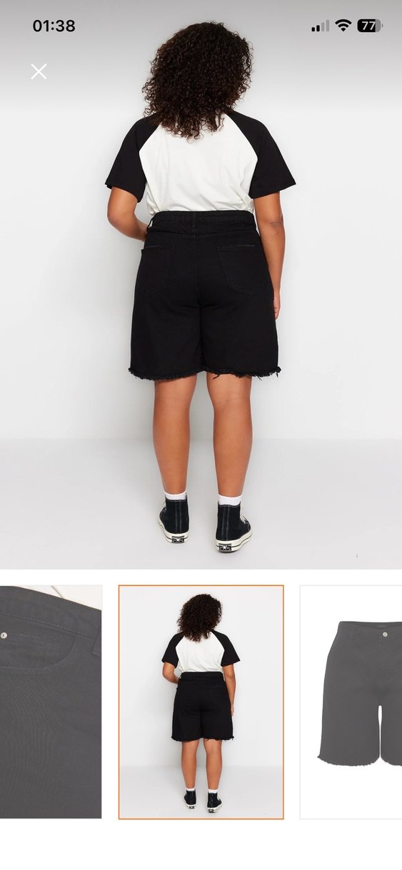 Kadın Siyah Mini Denim Bermuda Şort - Görsel 3