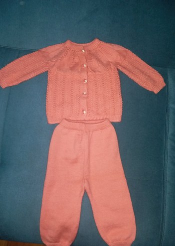 Pembe Örgü Kız Hırka ve Pantolon Takımı