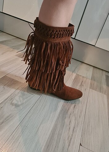 Hakiki süet püsküllü taba çizme