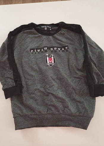Gri Erkek Çocuk Sweatshirt Siyah Detaylı