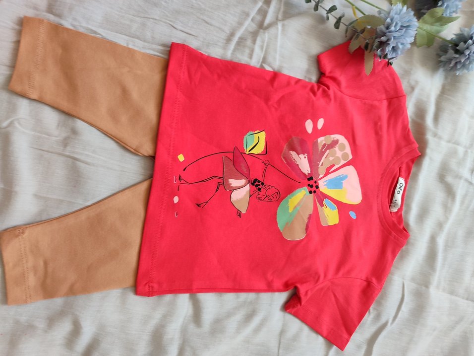 Kız Çocuk Bohem Baskılı Kırmızı Tişört - Görsel 2