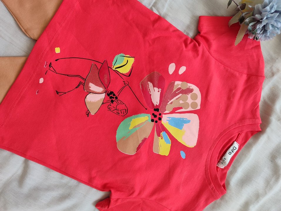 Kız Çocuk Bohem Baskılı Kırmızı Tişört - Görsel 5