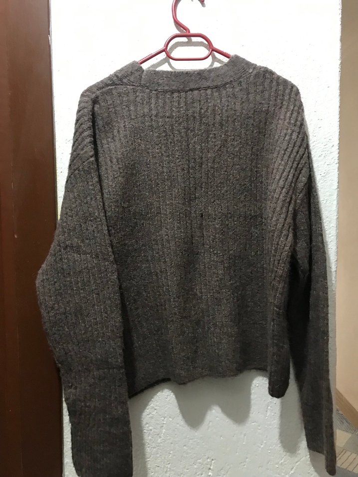 Kahverengi Örgü Salaş Midi Hırka - Görsel 2