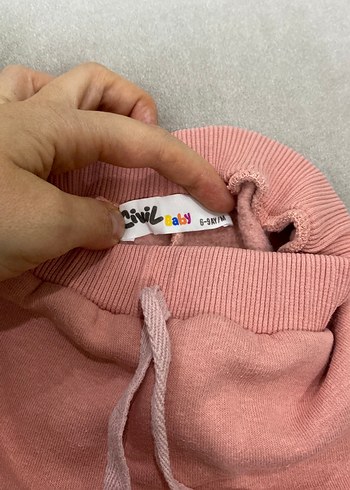 6-9 Ay Beden Civil 6-9 ay Peluş Detaylı Pembe Kız Çocuk Eşofman Altı