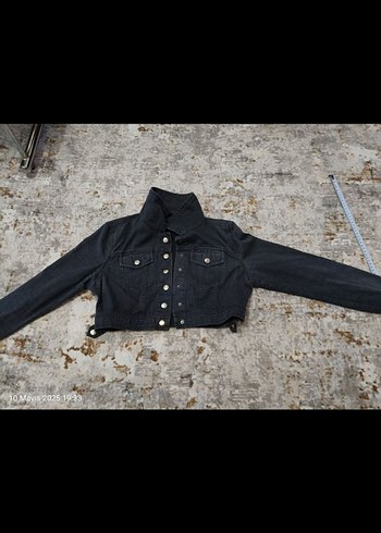 Siyah Kadın Denim Düğmeli Ceket