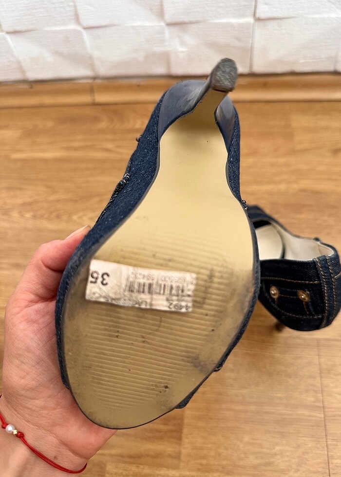 Kot kumaşlı platform topuklu - Görsel 5