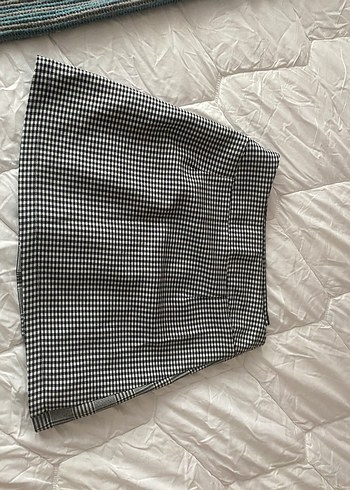 Gri Siyah Ekose Pileli Mini Etek