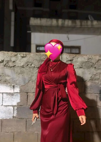 Bordo Uzun Drapeli Kadın Elbise
