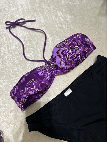 Diğer Mor Etnik Desenli Üst & Siyah Alt Bikini Takımı