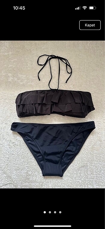 Siyah Volanlı Straplez Bikini Takımı