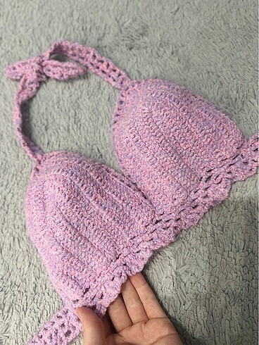 Diğer Lila Renkli El Örgüsü Bikini Üstü